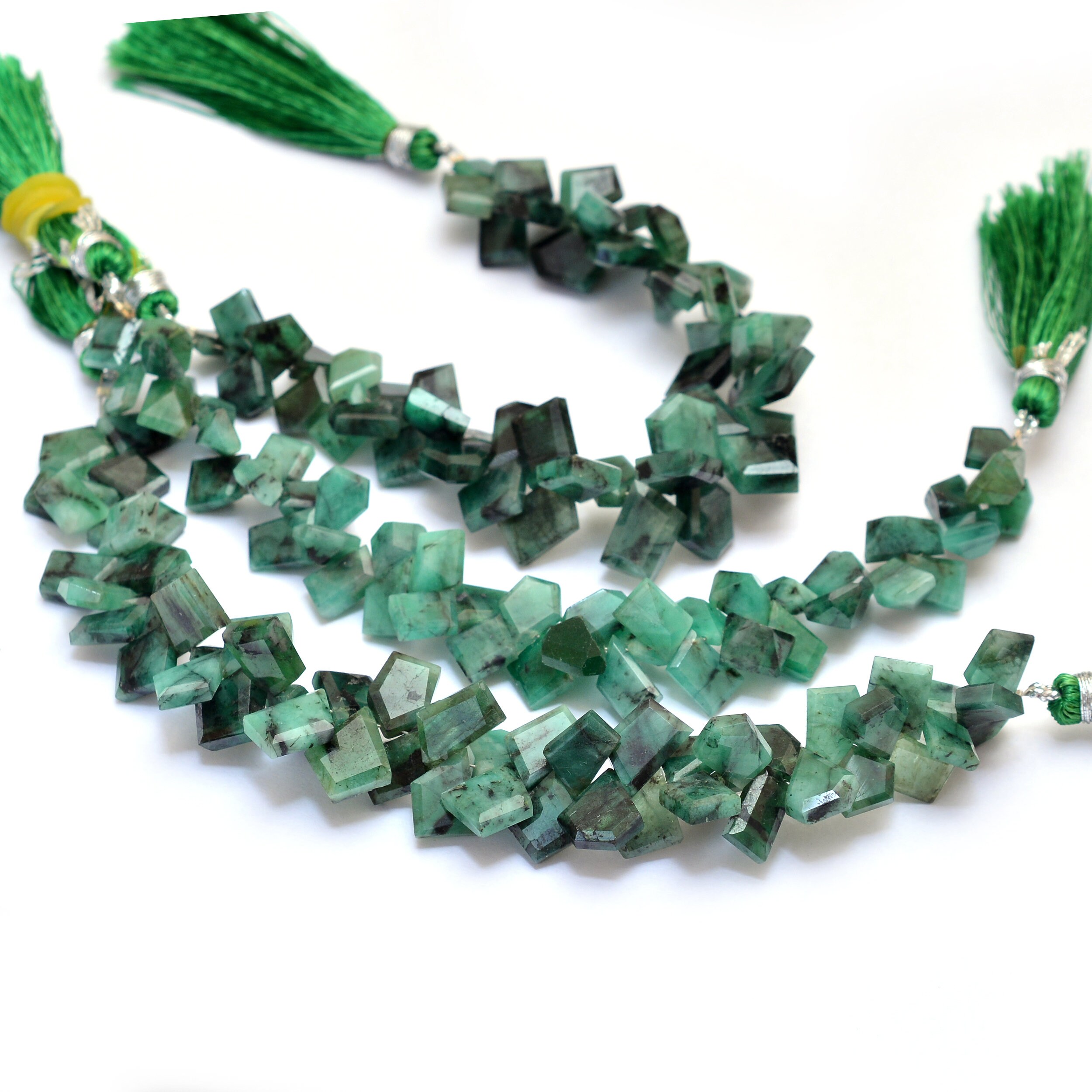 Aaa+ Green Emerald Faceted Nugget Beads | Natural Emerald Precious Gemstone Step Cut Fancy Tumbled Side Drill Loose Beads | 6inch Strand