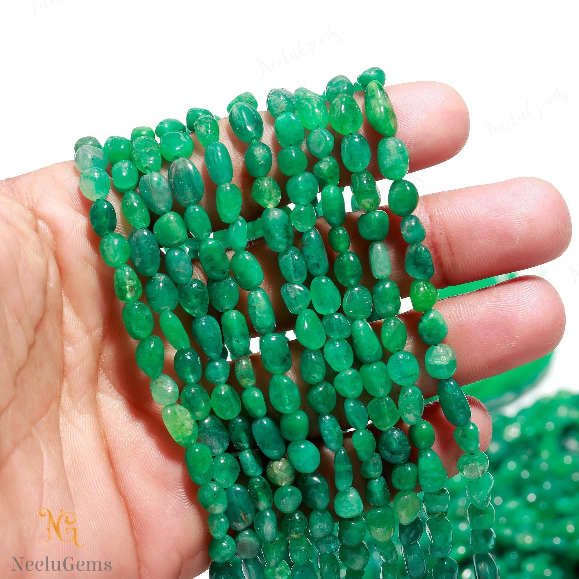 Aaa+ Green Emerald Smooth Nugget Beads,natural Emerald Bryel Tiny Pebble Nugget Beads,13" Tumble Gemstone Beads For Handmade Jewelry