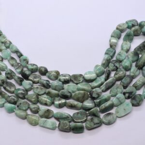 AAA Natural Emerald Smooth Nuggets Shape Beads, 5x8-10x15 MM Plain Emerald Gemstone Beads, 20 Inch Smooth Emerald Tumble Beads Necklace