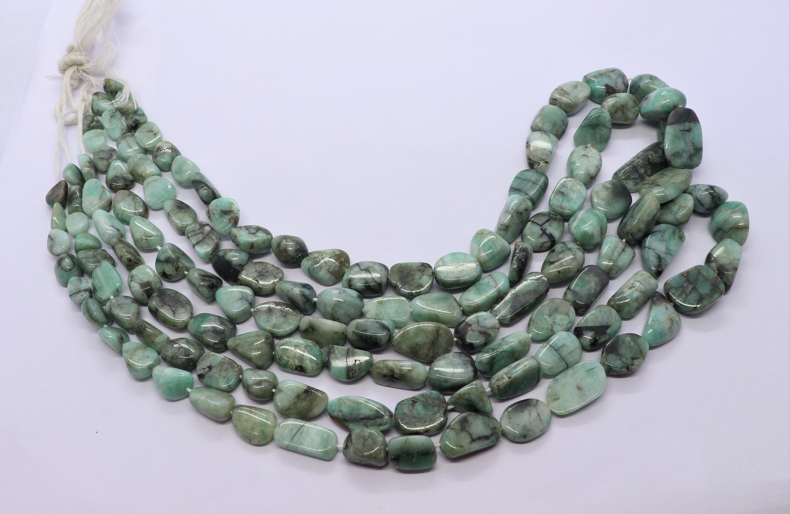 Aaa Natural Emerald Smooth Nuggets Shape Beads, 5x8-10x15 Mm Plain Emerald Gemstone Beads, 20 Inch Smooth Emerald Tumble Beads Necklace