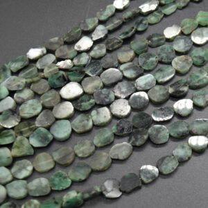 Emerald Gemstone Irregular Sliced Nugget Beads - 10mm - 12mm - 8" Strand