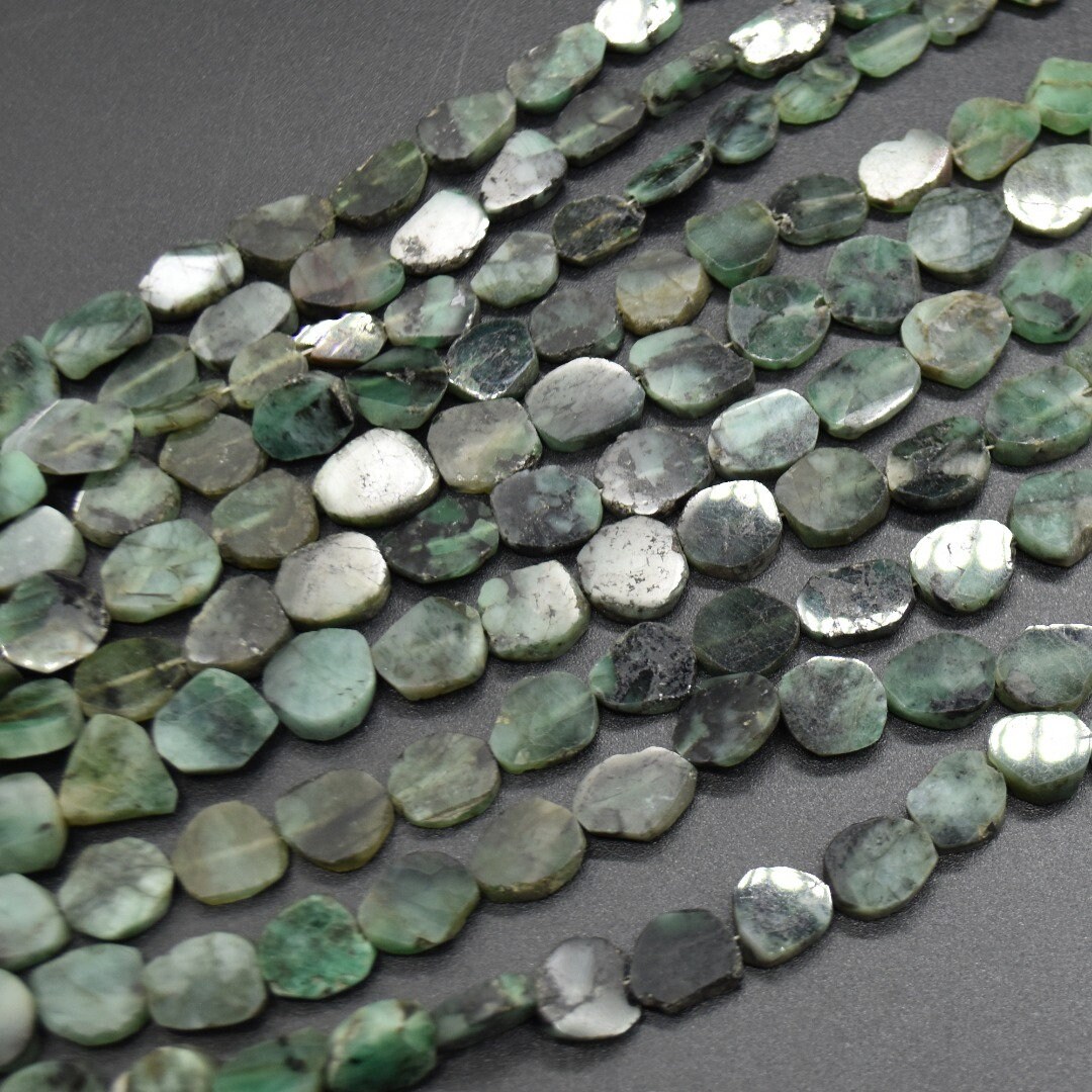Emerald Gemstone Irregular Sliced Nugget Beads - 10mm - 12mm - 8" Strand