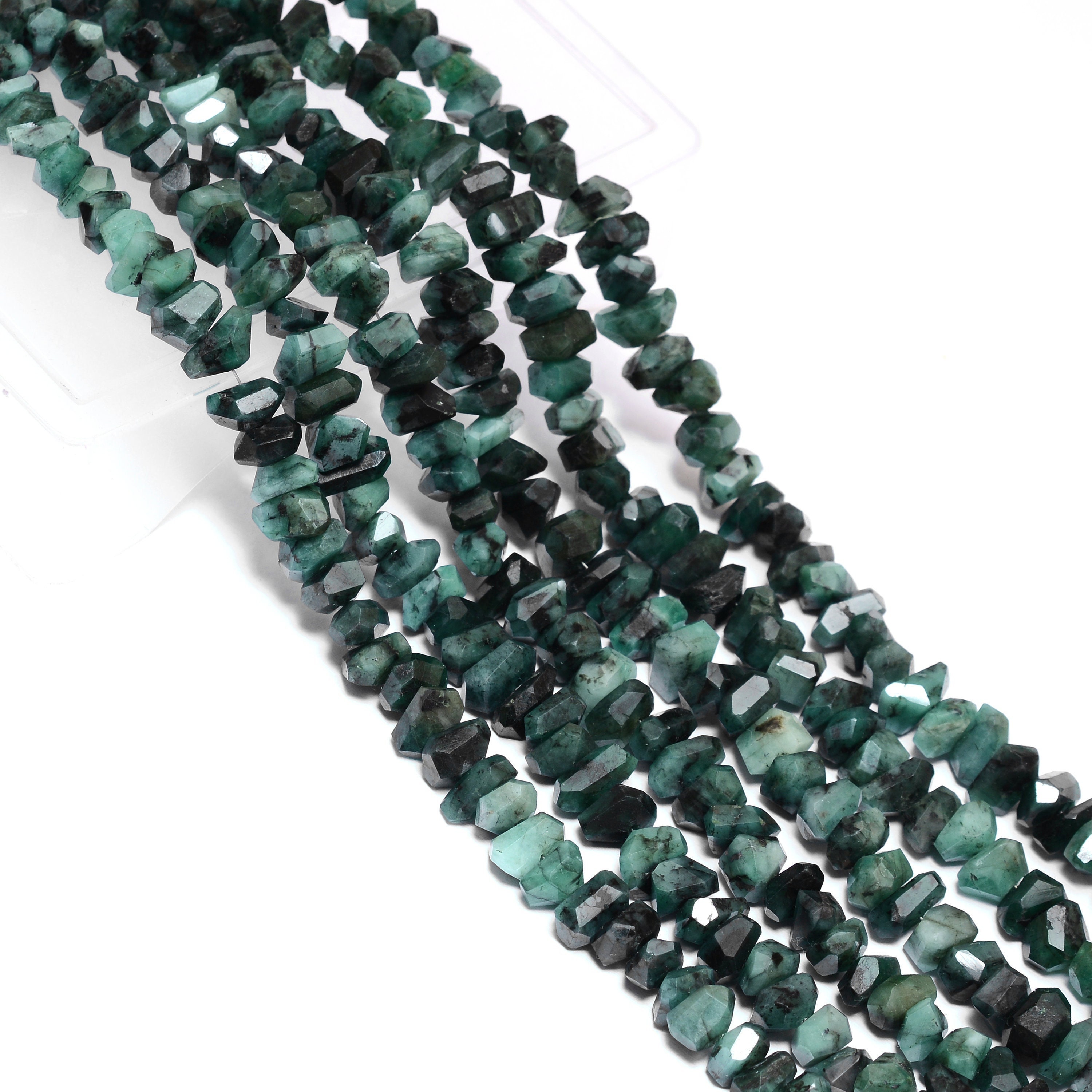 Natural Emerald 7mm-10mm Faceted Nugget Beads | Green Emerald Loose Precious Gemstone Faceted Tumbled Beads For Jewelry | 8inch Strand
