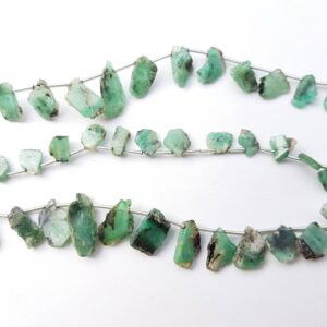 Natural Emerald Beads: Polished Rough Gemstone, 9" length (Approx 19 to 20 pieces.)