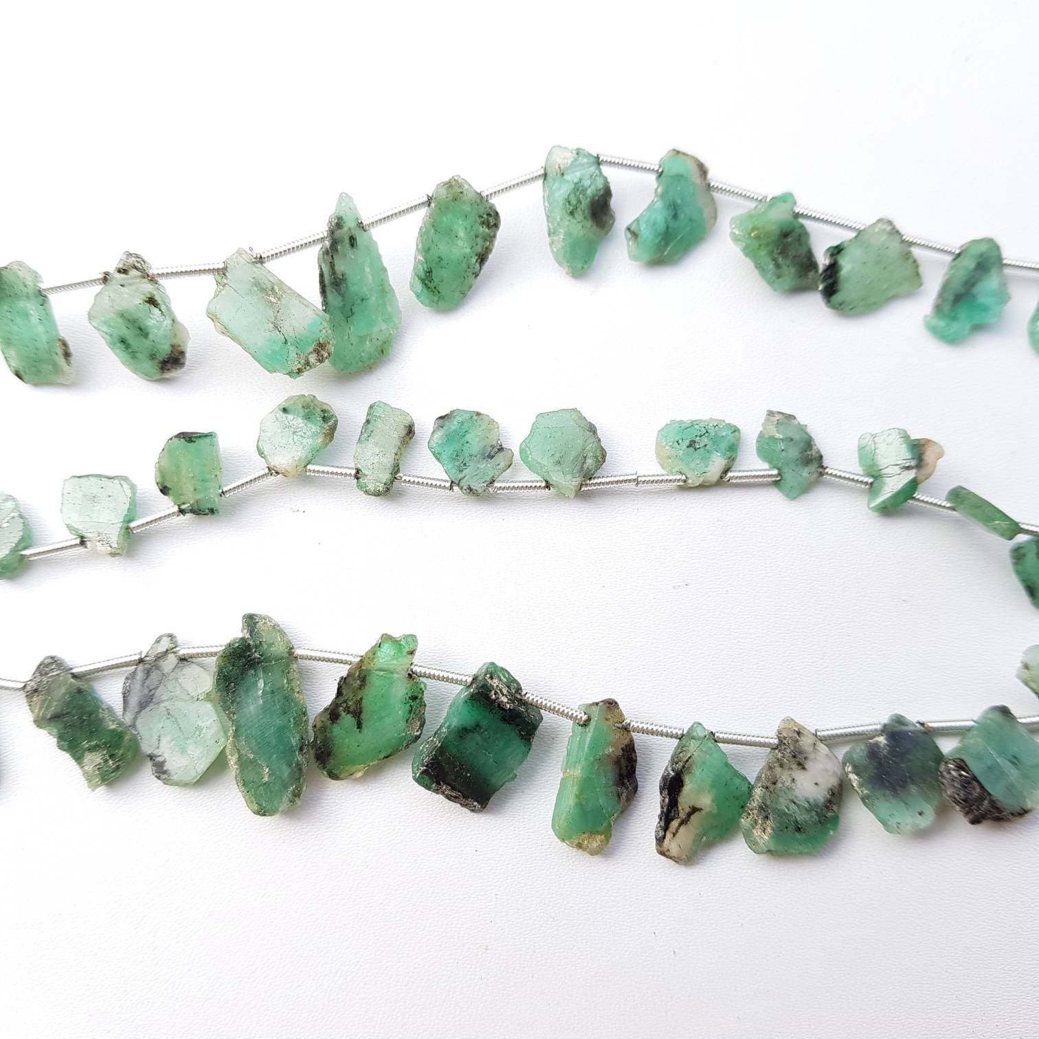 Natural Emerald Beads: Polished Rough Gemstone, 9" Length (approx 19 To 20 Pieces.)