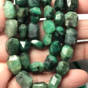 Natural Emerald Faceted Cut Nuggets Gemstone Beads, 8/10 Mm Emerald 10 Inches Beads Strand For Jewelry Making, Heated Emerald Beads For Sale