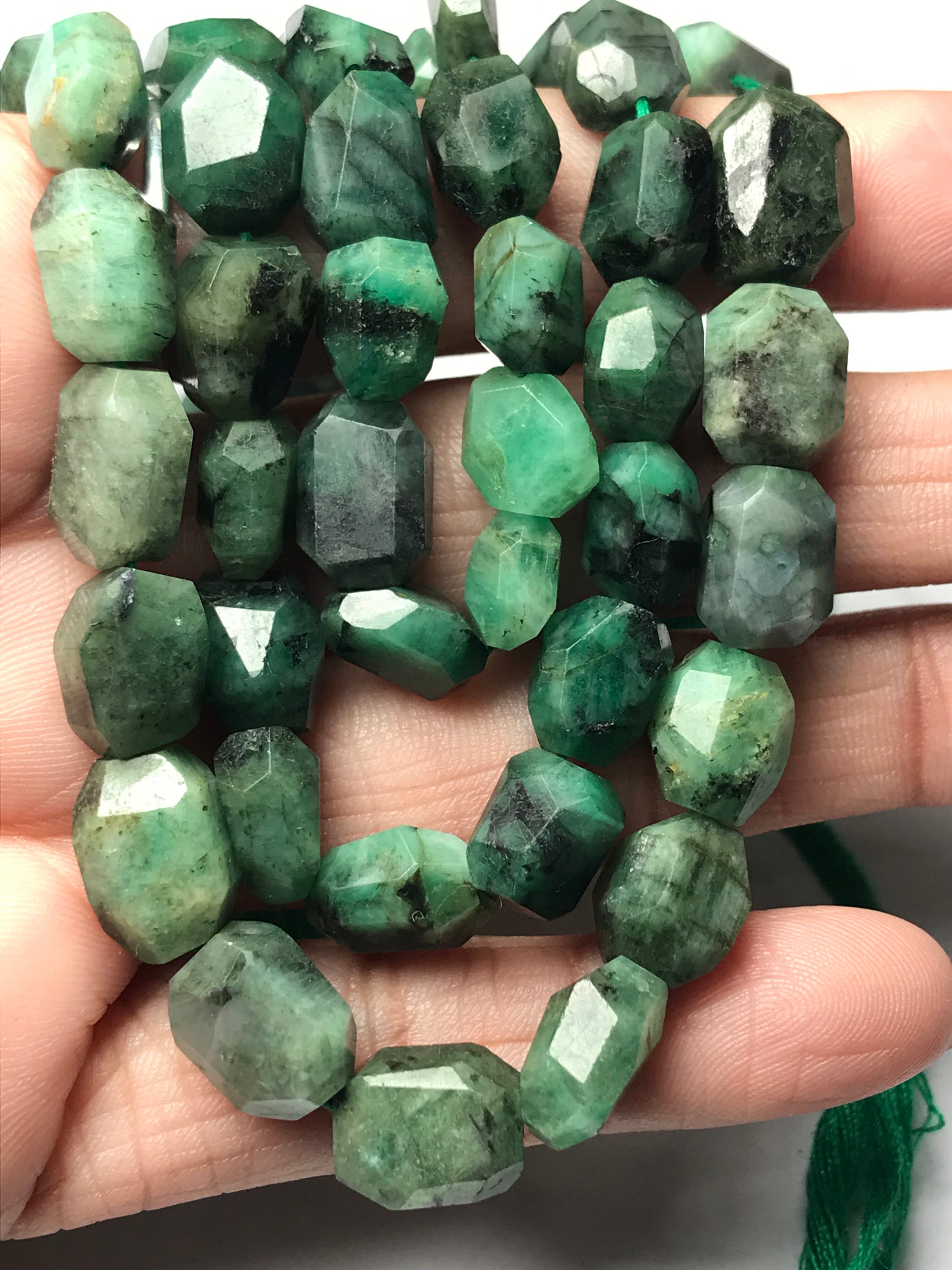 Natural Emerald Faceted Cut Nuggets Gemstone Beads, 8/10 Mm Emerald 10 Inches Beads Strand For Jewelry Making, Heated Emerald Beads For Sale