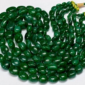 Natural Raw Emerald Smooth Nugget Beads 4 Layer Necklace Green Emerald Nugget Shape Beads Green Beryl Smooth Nugget Beads Emerald Gems Beads