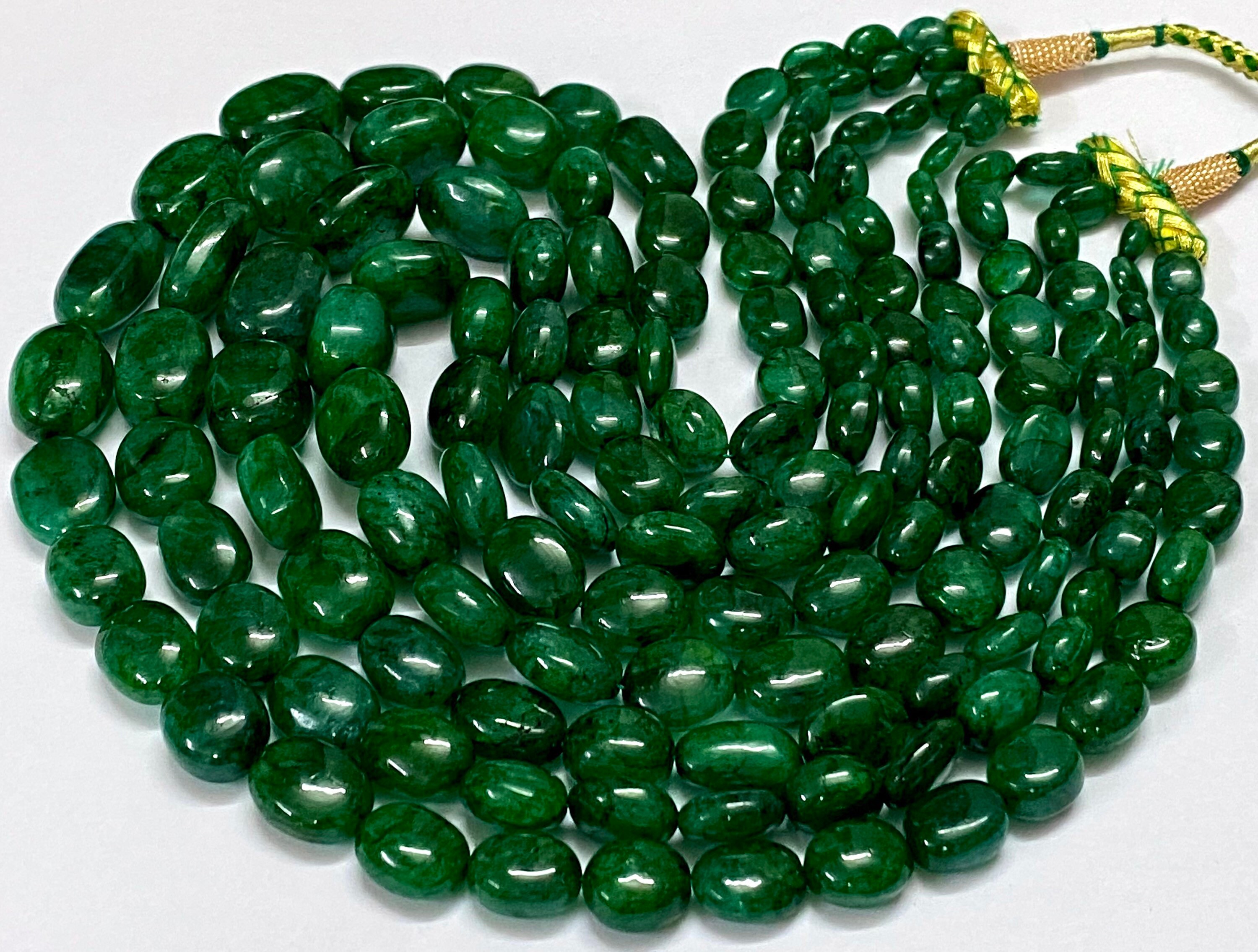 Natural Raw Emerald Smooth Nugget Beads 4 Layer Necklace Green Emerald Nugget Shape Beads Green Beryl Smooth Nugget Beads Emerald Gems Beads