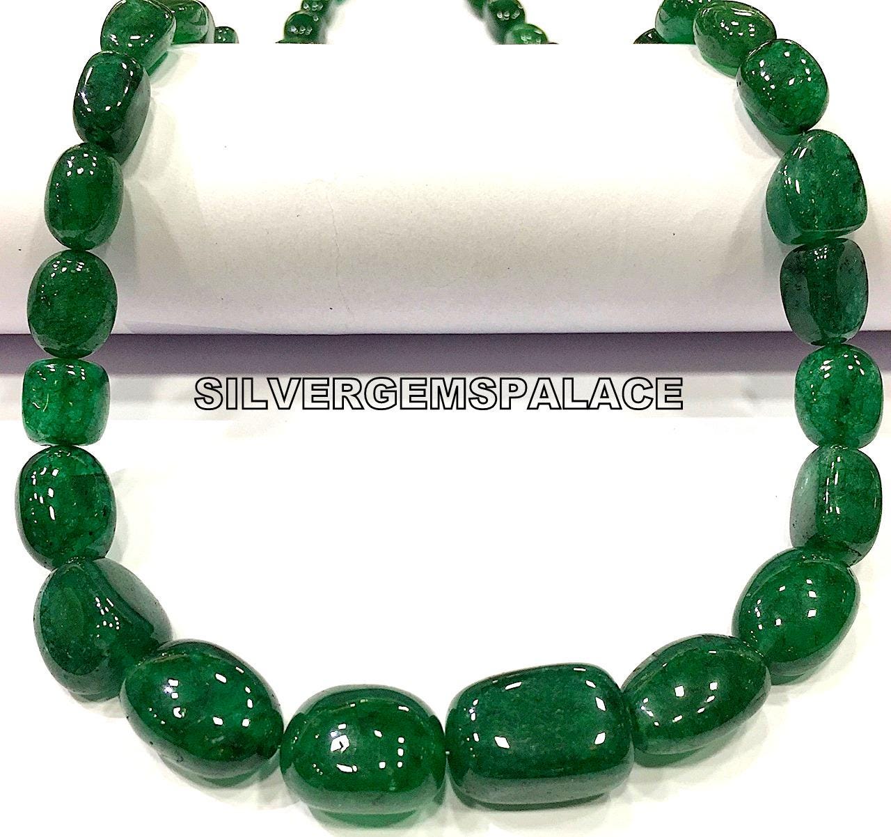 Natural Emerald Smooth Nuggets Beads Polished Emerald Beads Smooth Emerald Beads Necklace Emerald Nuggets Beads Necklace 20 Inches Long.