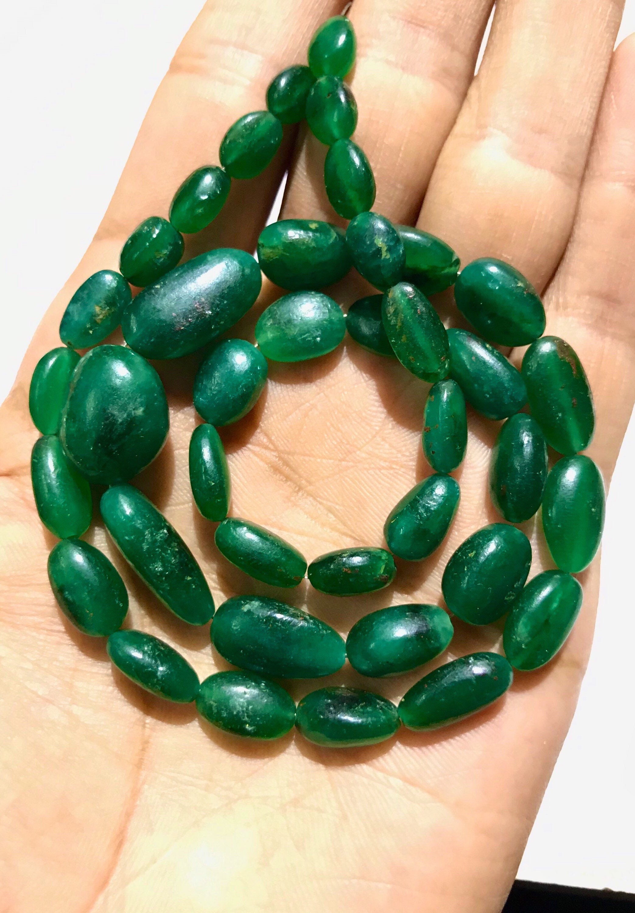 Natural Emerald Smooth Unusual Shape Beads Emerald Gemstone Beads Green Emerald Smooth Nuggets Beautiful 19” Emerald Wholesale Beads Emerald
