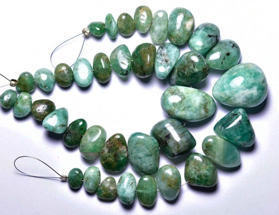 Emerald Nuggets Beads - 6 Inches - Natural Emerald Smooth Cross Drilled Nuggets - Organic Big Emeralds - Size Is 9-16mm #832