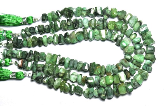 Emerald Nuggets Beads - 8.5 Inches - Natural Beautiful Faceted Emerald Straight Drilled Nuggets - Size Is 7-10 Mm #607