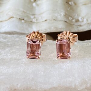 Emerald Cut Morganite Earrings, Morganite Stud Earrings, Gold Morganite Earrings, Silver Morganite Earrings, Emerald Cut Earrings