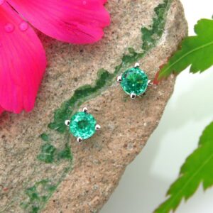 Colombian Emerald Earrings: Solid 14k Gold Or Platinum Studs | Minimalist Screw Back Earrings | Lab Created Gems | Made In Oregon
