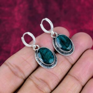 Dainty Green Emerald Earring 925 Sterling Silver Jewelry Gemstone Long Hook Earring ~ Handmade Jewelry ~ Birthstone ~ Wedding Gifts