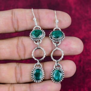 Emerald Earring, Beautiful Green Emerald 925 Sterling Silver Jewelry Oval Shape Gemstone Faceted Emerald Hook Earring, Handmade Jewelry Gift