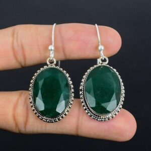 Faceted Zambian Emerald Earrings: Handmade 925 Sterling Silver Jewelry