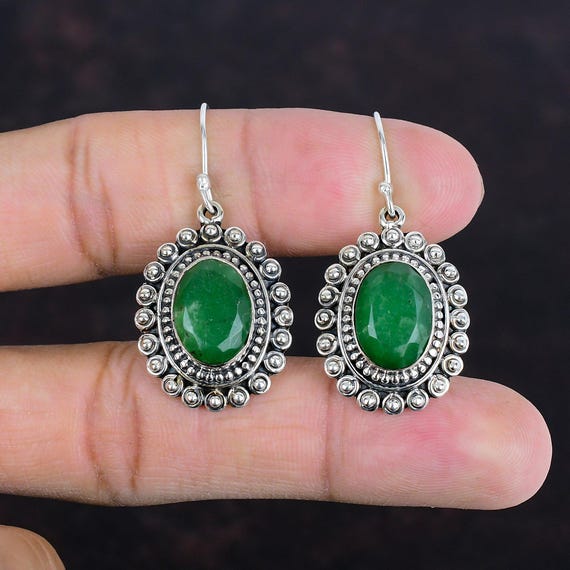 Faceted Zambian Emerald Earrings: Vintage Sterling Silver Jewelry