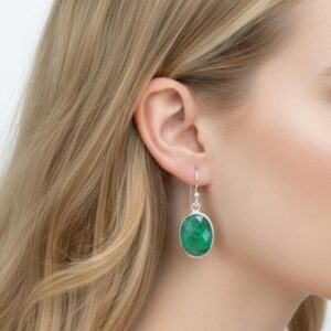 Green Emerald 925 Sterling Silver Oval Shape Gemstone 1 Pair Hook Earring