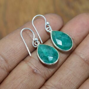 Green Emerald 925 Sterling Silver Pear Shape Gemstone 1 PAIR Hook Earring