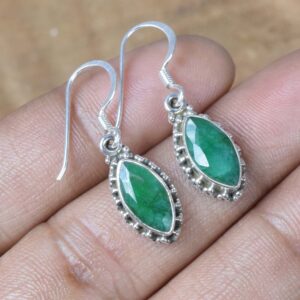 Green Emerald Sterling Silver Hook Earrings, May Birthstone