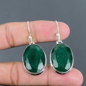Handmade Faceted Zambian Emerald Earrings: 925 Sterling Silver Jewelry