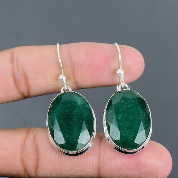 Handmade Faceted Zambian Emerald Earrings: 925 Sterling Silver Jewelry Handmade Faceted Zambian Emerald Earrings: 925 Sterling Silver Jewelry