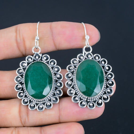 Handmade Zambian Emerald Earrings: Antique Sterling Silver Dangle Jewelry
