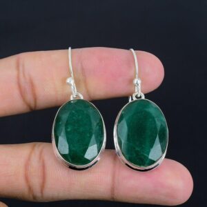 Handmade Zambian Emerald Dangle Earrings: 925 Sterling Silver, Antique Style