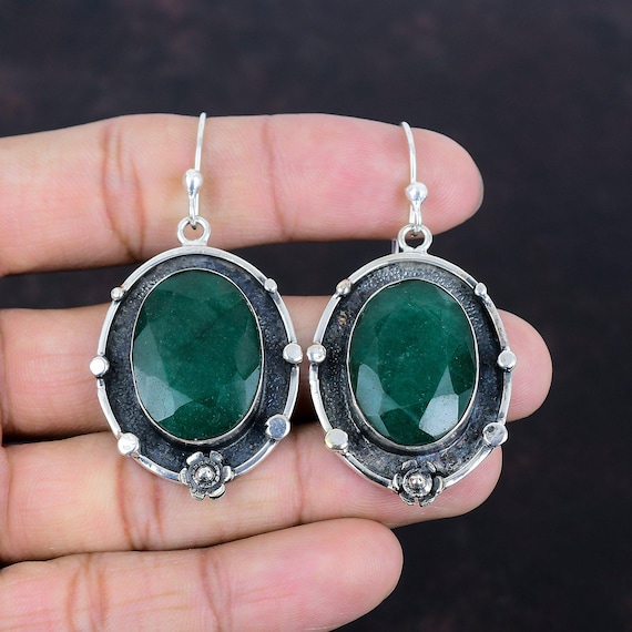 Handmade Zambian Emerald Earrings: Oval Sterling Silver Gemstone Jewelry