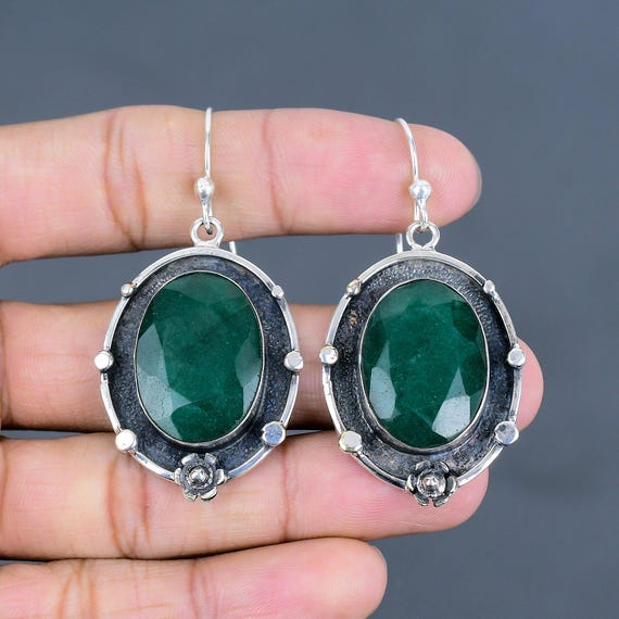 Handmade Zambian Emerald Earrings: Sterling Silver Dangle Gemstone Jewelry