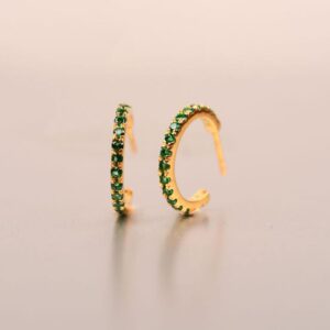 Emerald Hoop Earrings: Huggie Hoops, anniversary gifts, Bridal Jewelry, birthstone Pushback Earring