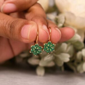 Emerald Leverback Earrings: Sterling Silver, 14K Gold Earring, Anniversary Gifts, Birthstone Earring