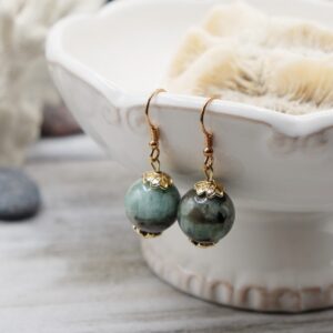 Emerald Natural 10mm A+++ African Gold Plated Dangle Earrings