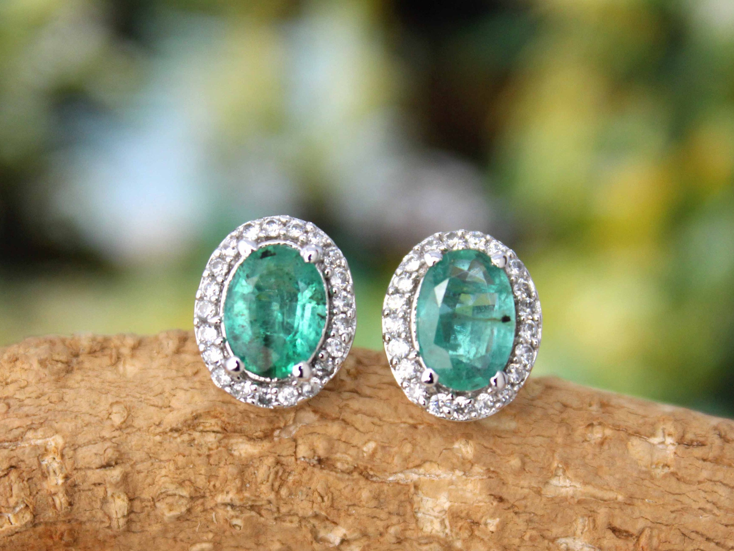 Natural Emerald Cluster Earrings Stud-emerald Minimalist Stud Earrings-real Emerald 925 Silver Stud-may Birthstone Earrings-vintage Stud