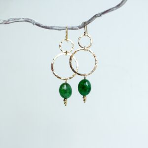 Natural emerald gold earrings, long bridal geometric statement earrings, emerald jewelry, taurus crystal, heart chakra, gift wife girlfriend