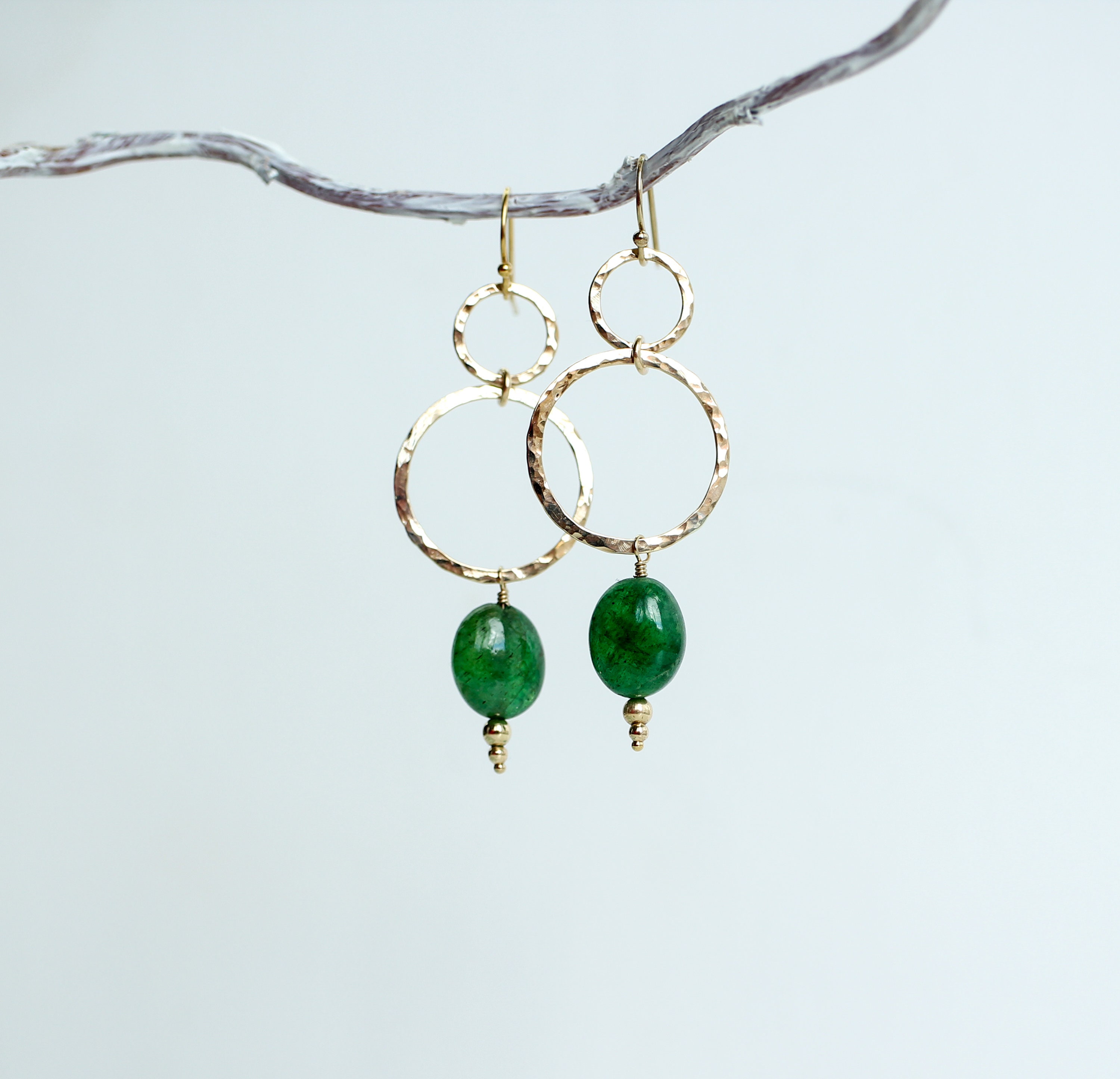 Natural Emerald Gold Earrings, Long Bridal Geometric Statement Earrings, Emerald Jewelry, Taurus Crystal, Heart Chakra, Gift Wife Girlfriend
