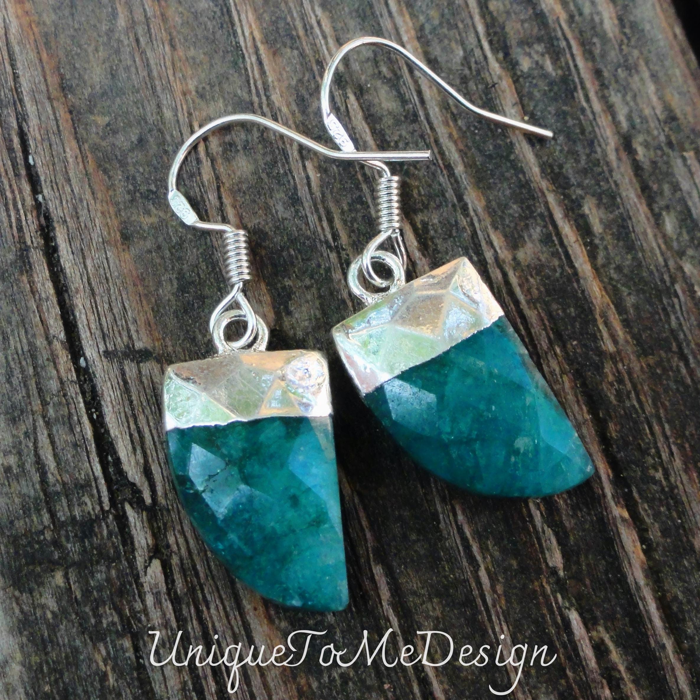 Natural Emerald Sterling Silver Dangle Earrings: Handmade Green Gemstone Jewelry
