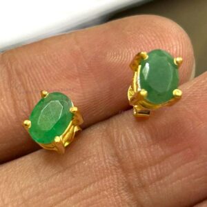 Natural Zambian Emerald Stud Earrings: 925 Sterling Silver Vintage Style