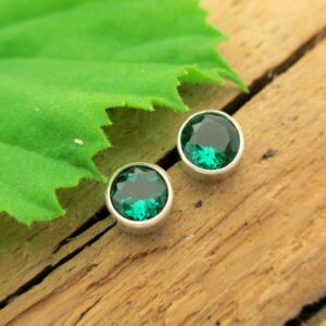 Emerald Earrings: Sterling Silver Bezel Set Stud Earrings | Lab Grown With Clean Power | Crafted In Oregon | 4mm