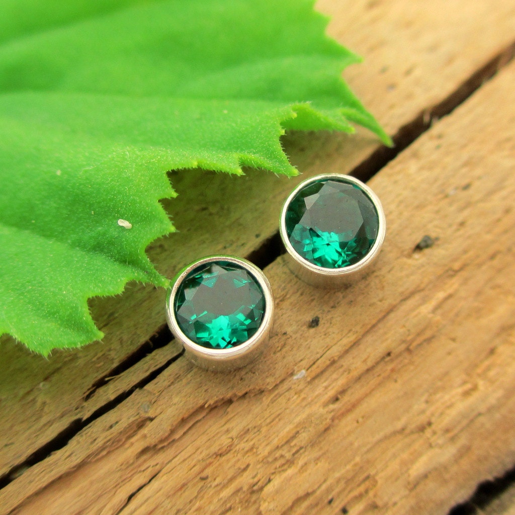 Emerald Earrings: Sterling Silver Bezel Set Stud Earrings | Lab Grown With Clean Power | Crafted In Oregon | 4mm Emerald Earrings: Sterling Silver Bezel Set Stud Earrings | Lab Grown With Clean Power | Crafted In Oregon | 4mm