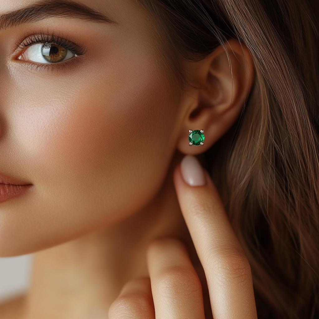 Emerald Stud Earrings - May Birthstone Jewelry, Green Gemstone Studs, Lab-created Emerald Earrings, Dainty Everyday Studs, Gift For Her Emerald Stud Earrings - May Birthstone Jewelry, Green Gemstone Studs, Lab-created Emerald Earrings, Dainty Everyday Studs, Gift For Her