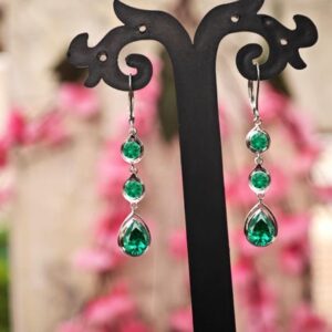 Unique Emerald Wedding Earrings For Women 925 Silver Emerald Dangle Bridal Earrings Vintage Long Statement Earrings Women Anniversary Gift