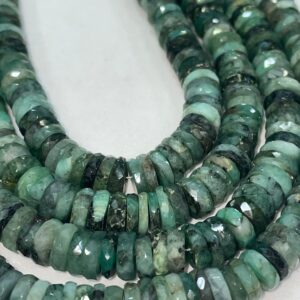 100 % Natural Emerald Faceted Tyre Shape Gemstone Beads | Size- 7-8 Mm Approx | Green Beads 8 Inches Strand | An Amazing Item For Sale