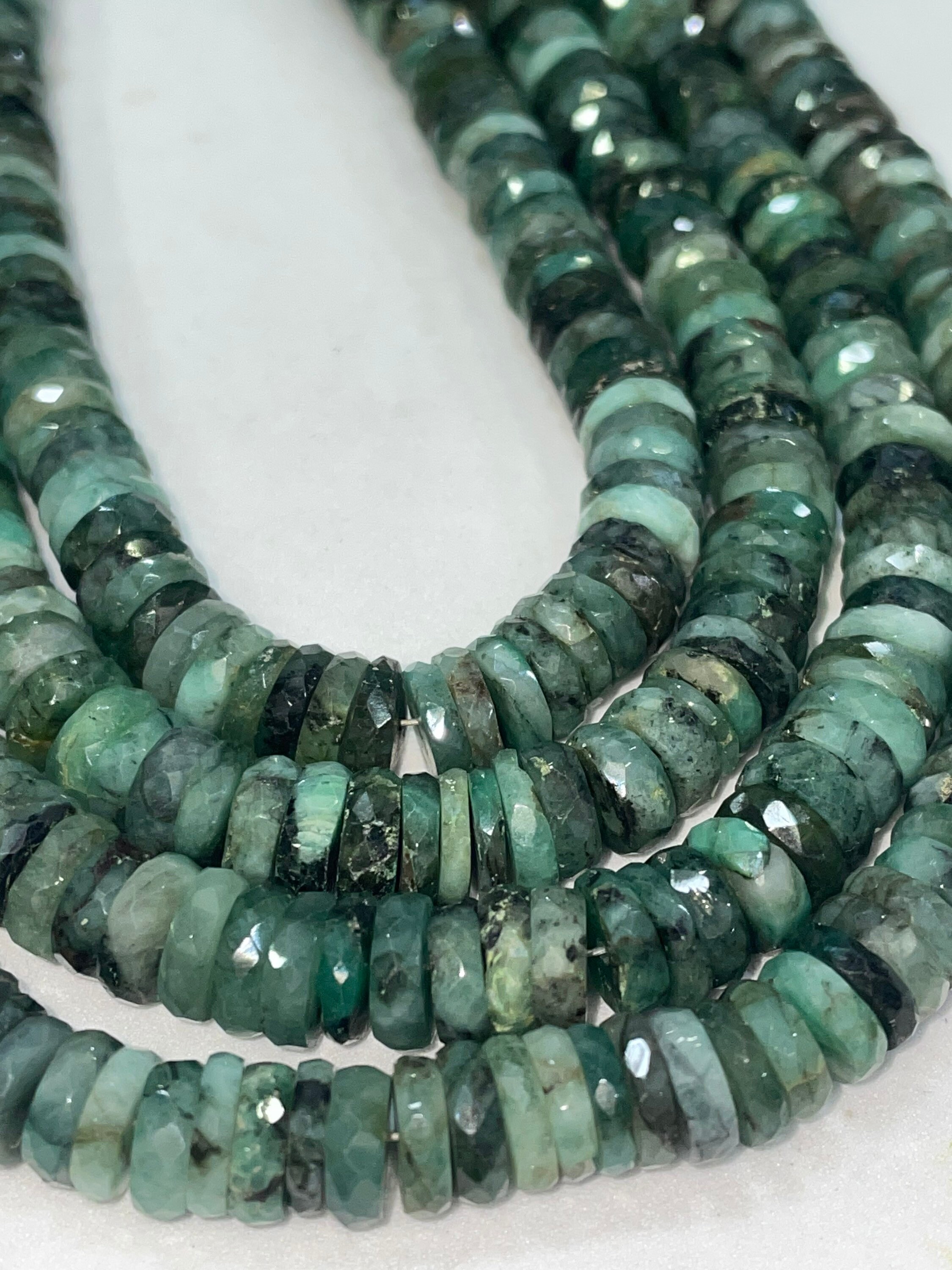 100 % Natural Emerald Faceted Tyre Shape Gemstone Beads | Size- 7-8 Mm Approx | Green Beads 8 Inches Strand | An Amazing Item For Sale