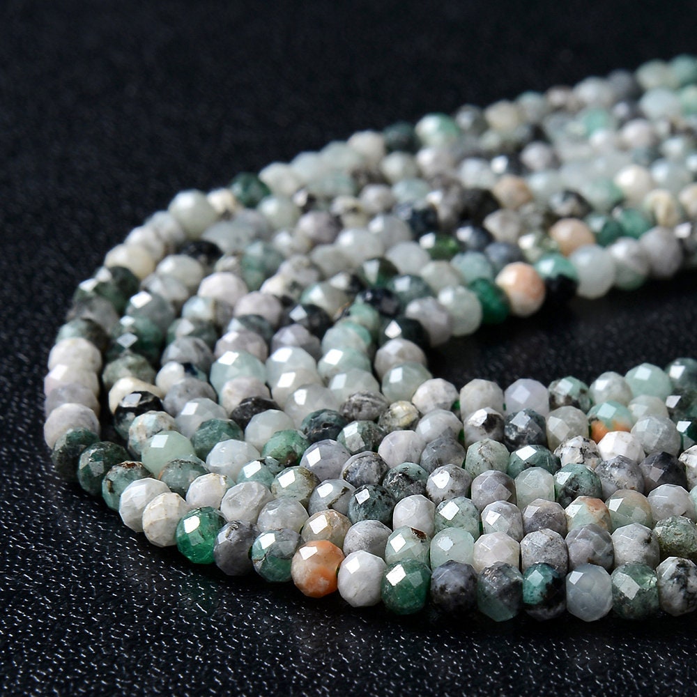 3x2mm Natural Emerald Gemstone Grade A Micro Faceted Rondelle Loose Beads (p35)