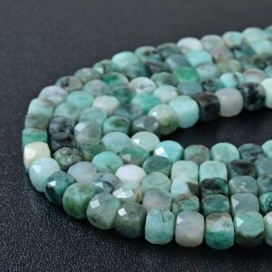 5-6mm Genuine Emerald Gemstone Grade Aa Micro Faceted Square Cube Loose Beads (p3)