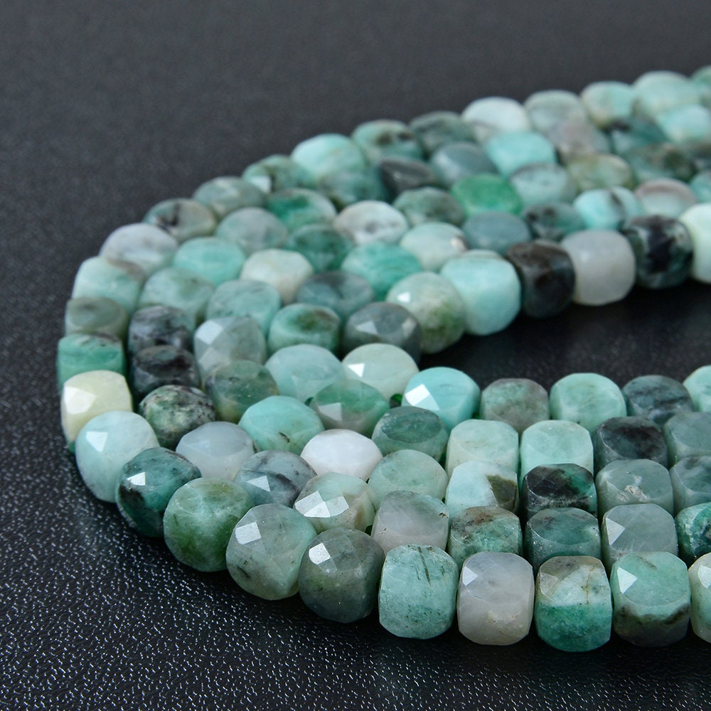 5-6mm Genuine Emerald Gemstone Grade Aa Micro Faceted Square Cube Loose Beads (p3)
