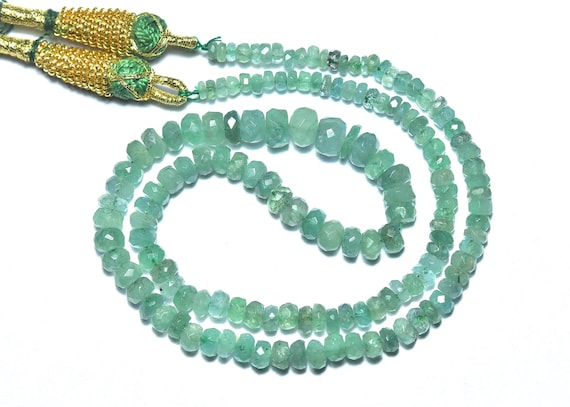 61 Cts Rare Bluish Zambian Emerald Rondelle Beads - 15 Inches - Natural Faceted Emerald Rondelle Beads Strand - Size Is 3.5 - 6 Mm #1476-1